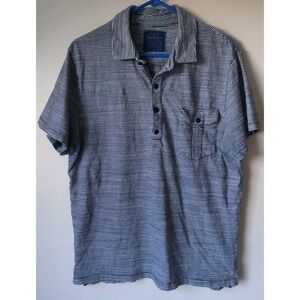 J Crew Indigo Pique Polo Shirt Men's Large Blue Stripe Short Sleeve Front Pocket